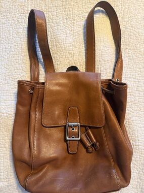 Coach Tan/Brown Leather Backpack with Buckle Flap
